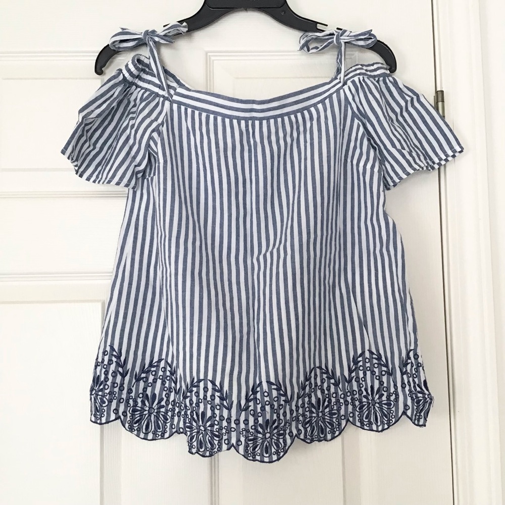 Blue Striped Off-Shoulder Top